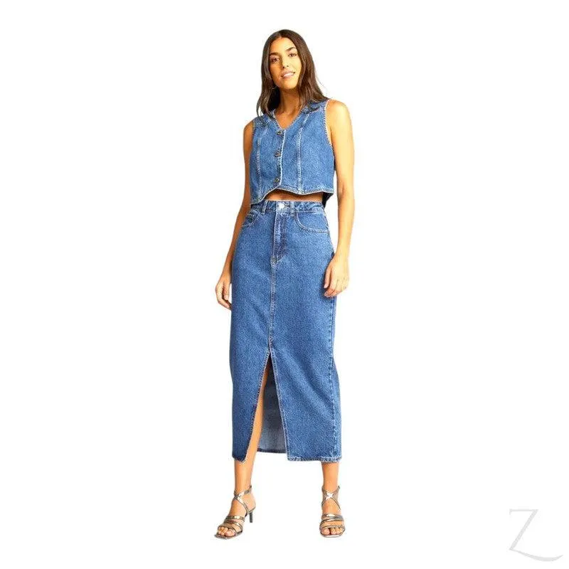 Ladies Super Strong Plain Pencil Denim Skirt | Maxi  | "Mina"