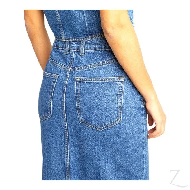 Ladies Super Strong Plain Pencil Denim Skirt | Maxi  | "Mina"