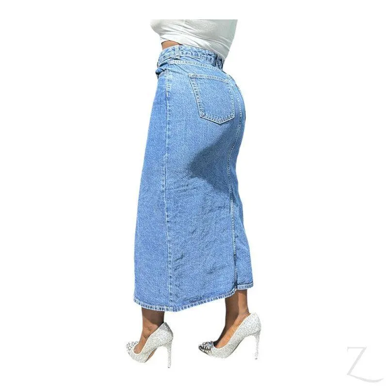 Ladies Super Strong Plain Pencil Denim Skirt | Maxi  | "Mina"