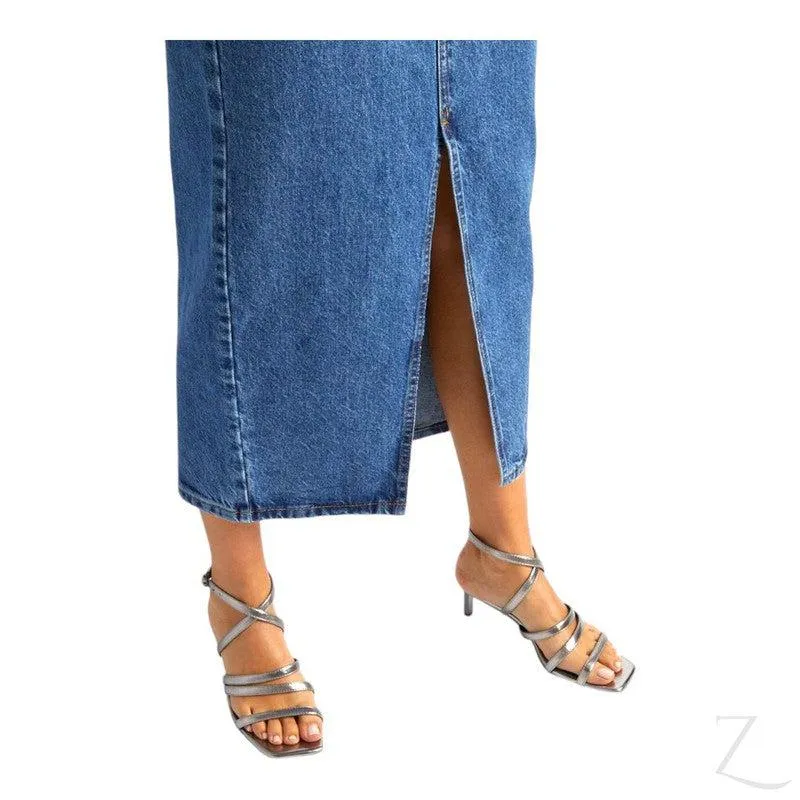 Ladies Super Strong Plain Pencil Denim Skirt | Maxi  | "Mina"