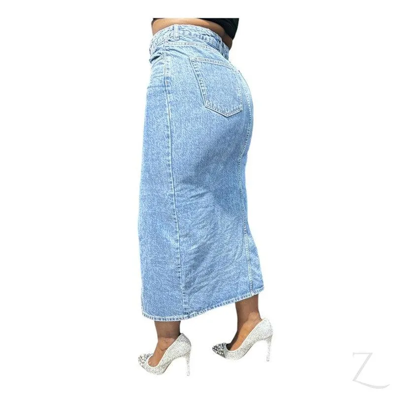 Ladies Super Strong Plain Pencil Denim Skirt | Maxi  | "Mina"