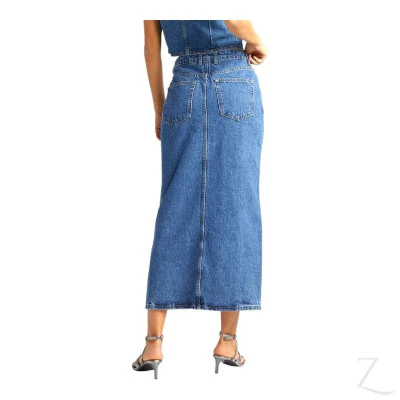 Ladies Super Strong Plain Pencil Denim Skirt | Maxi  | "Mina"