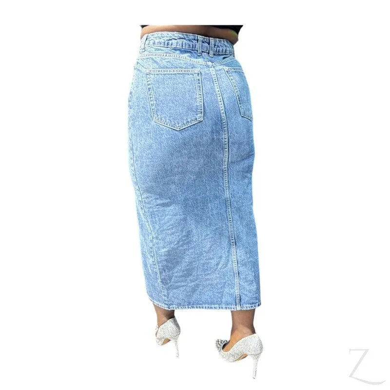 Ladies Super Strong Plain Pencil Denim Skirt | Maxi  | "Mina"