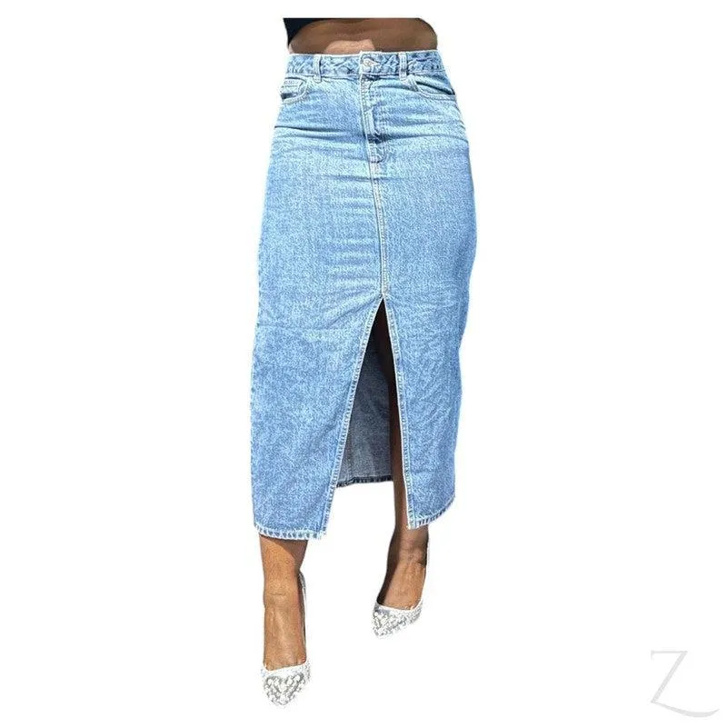 Ladies Super Strong Plain Pencil Denim Skirt | Maxi  | "Mina"