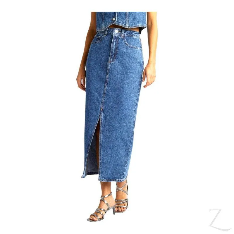 Ladies Super Strong Plain Pencil Denim Skirt | Maxi  | "Mina"