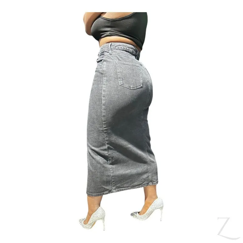 Ladies Super Strong Plain Pencil Denim Skirt | Midi  | "Mina"