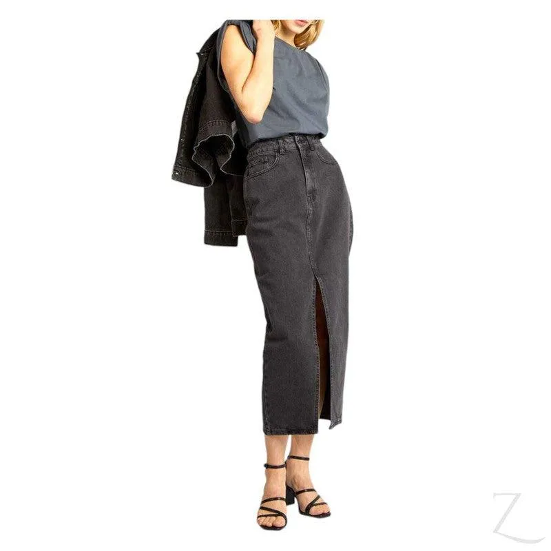 Ladies Super Strong Plain Pencil Denim Skirt | Midi  | "Mina"