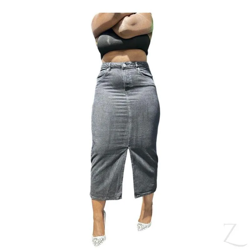 Ladies Super Strong Plain Pencil Denim Skirt | Midi  | "Mina"