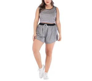 Large Size Women's Striped Casual Vest Sports Suit