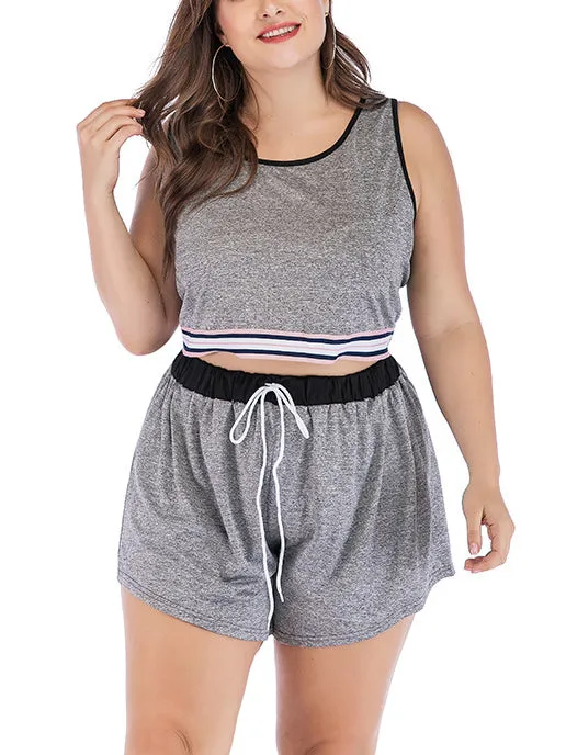 Large Size Women's Striped Casual Vest Sports Suit