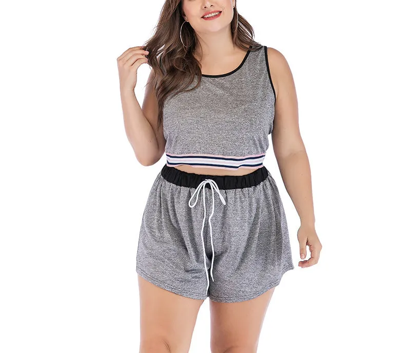Large Size Women's Striped Casual Vest Sports Suit