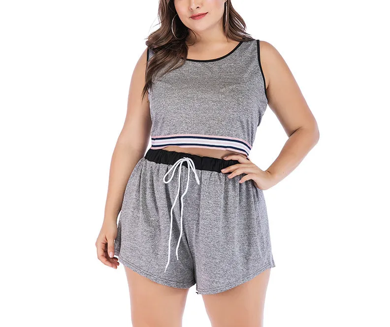 Large Size Women's Striped Casual Vest Sports Suit