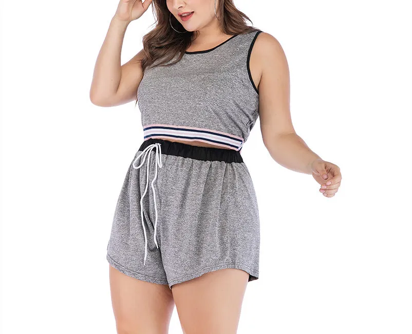 Large Size Women's Striped Casual Vest Sports Suit