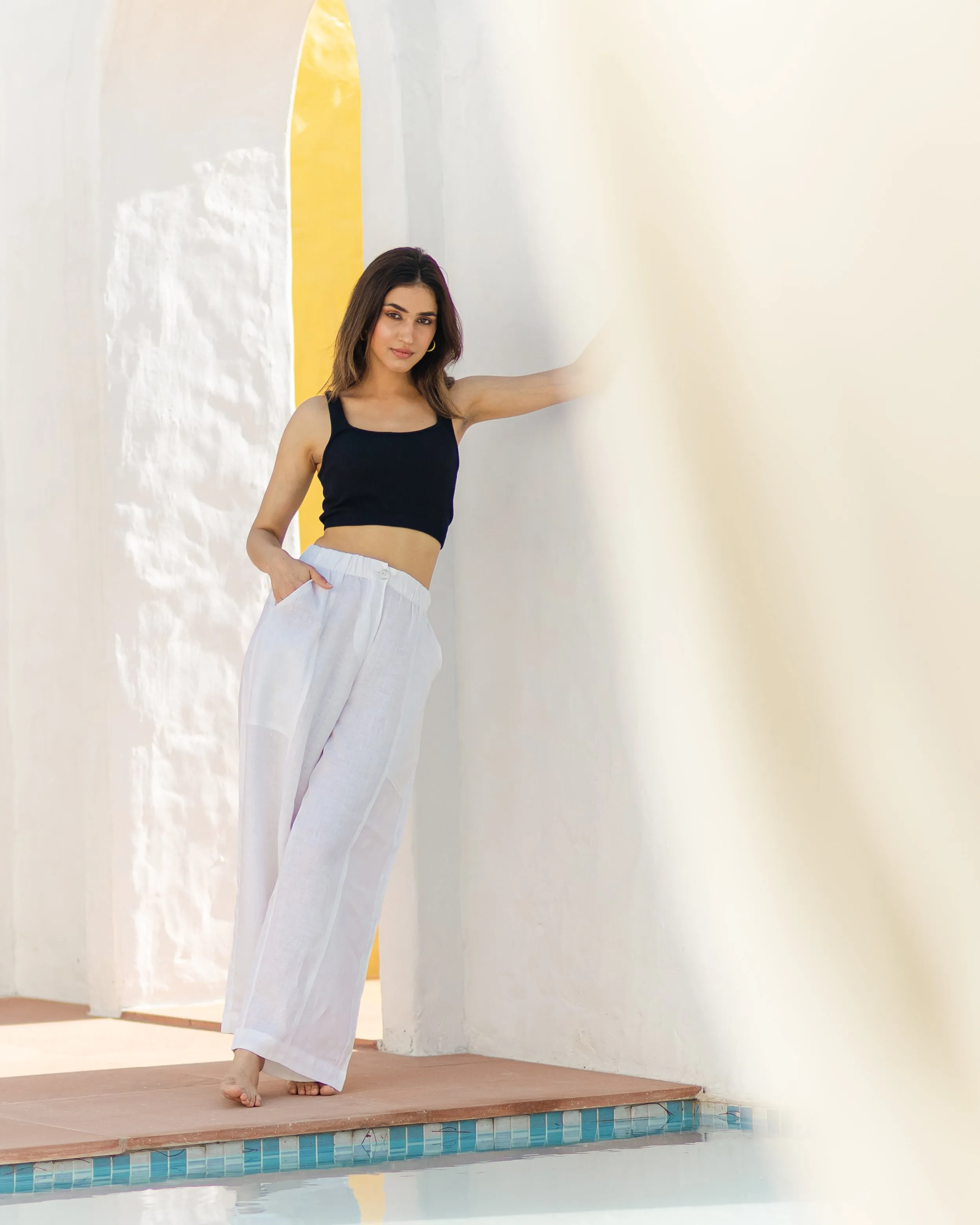 Linen Barrel Pants White