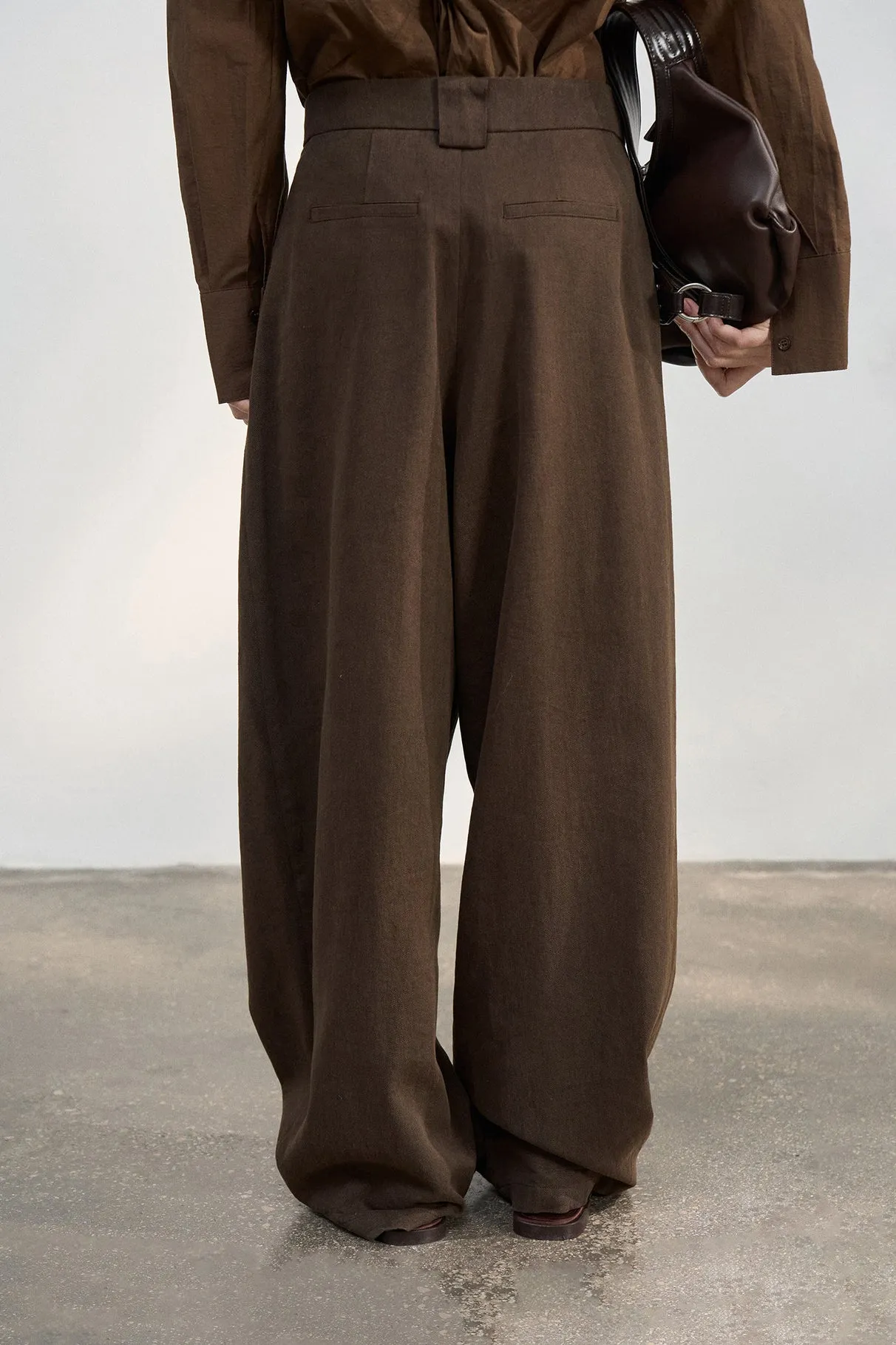 Linen blend wide leg drape casual pants