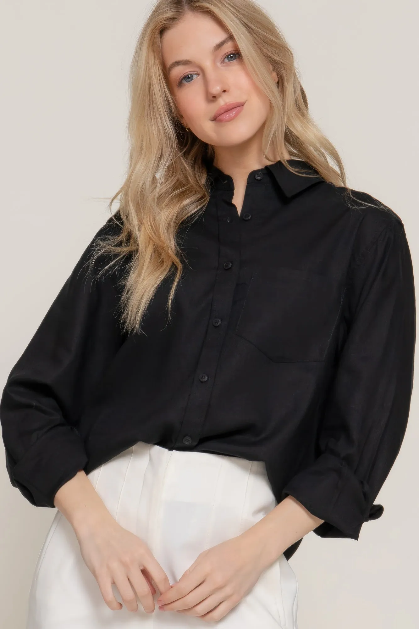 Long Sleeve Linen Blend Shirt