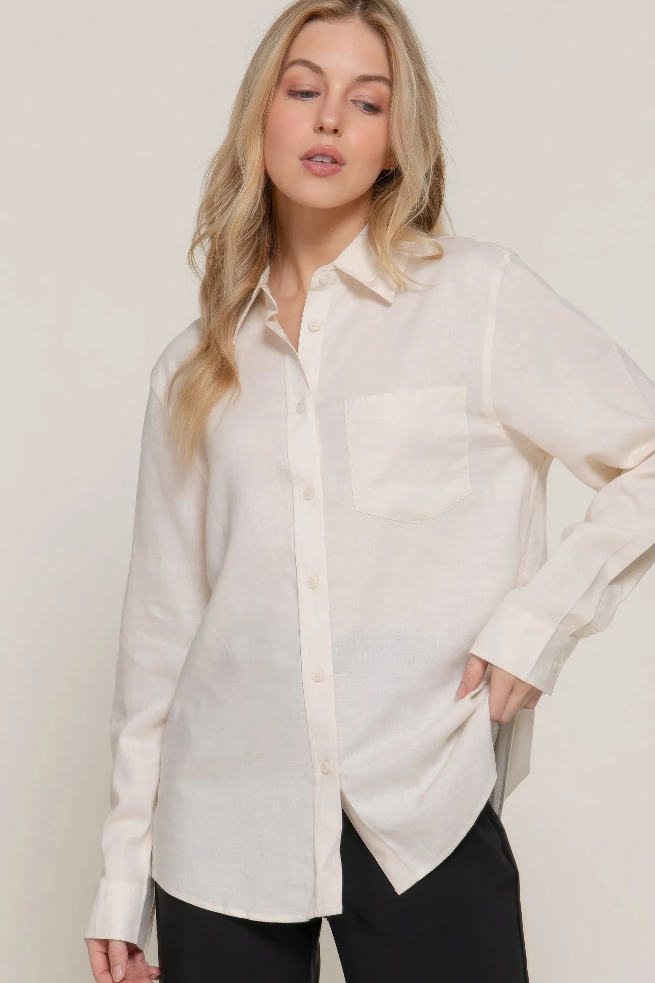 Long Sleeve Linen Blend Shirt