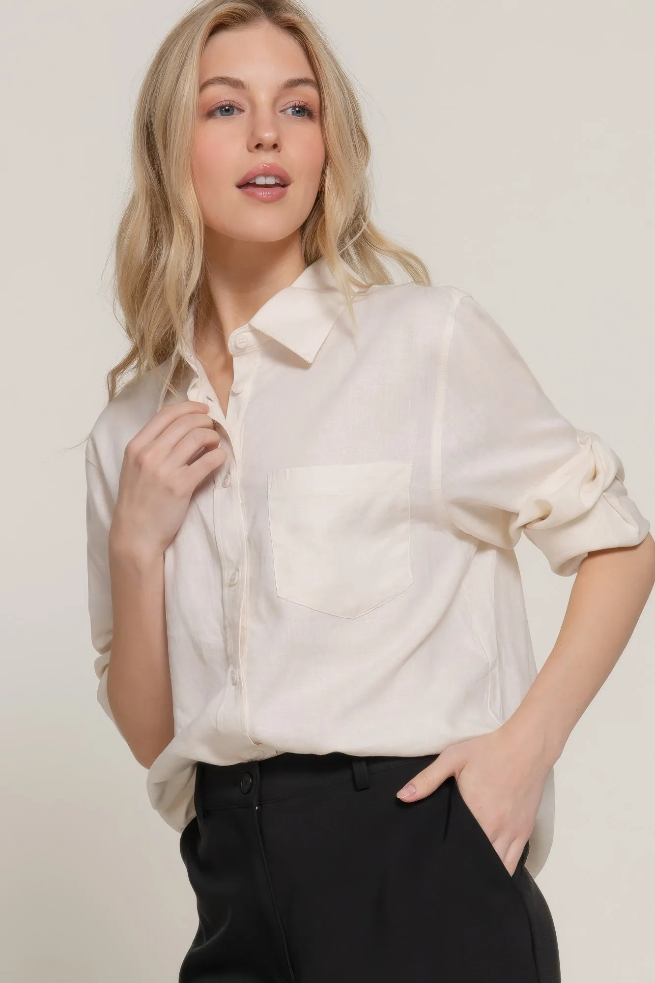 Long Sleeve Linen Blend Shirt