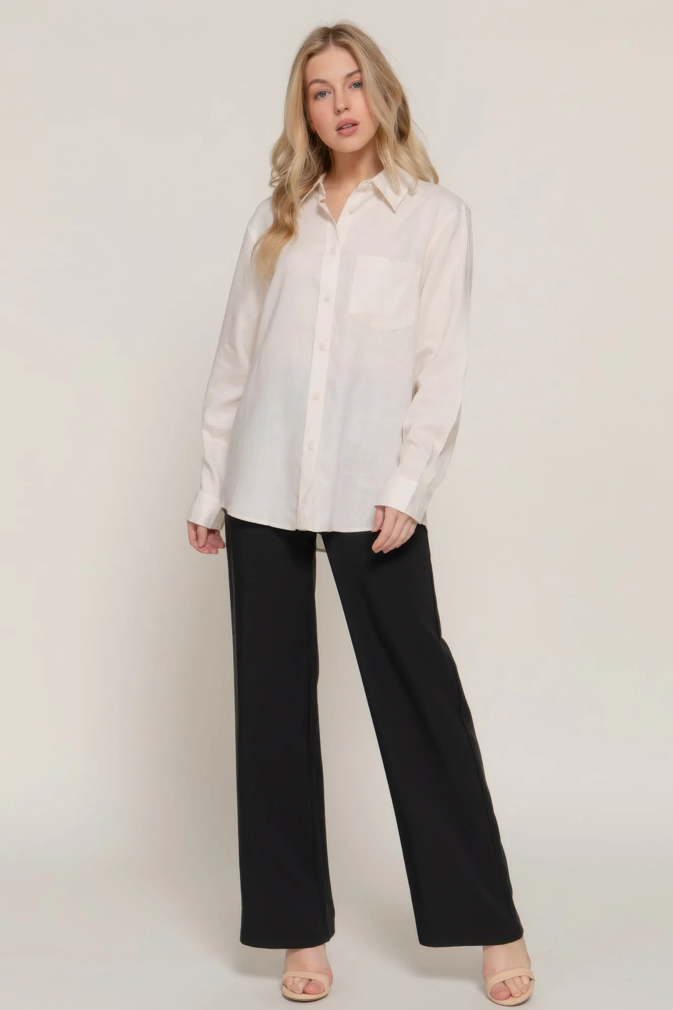 Long Sleeve Linen Blend Shirt