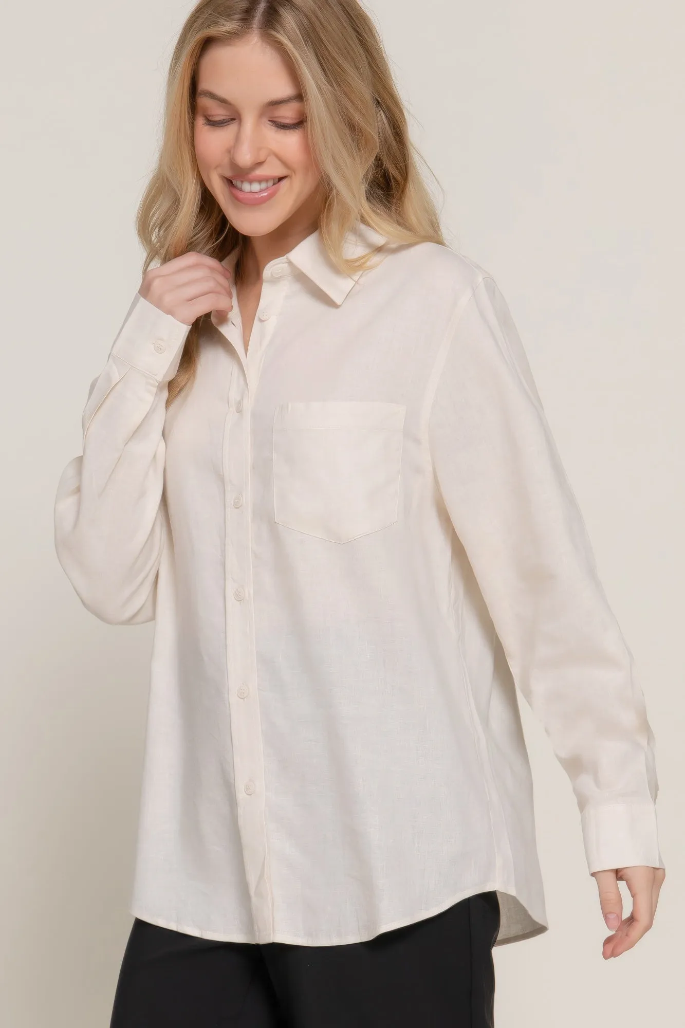 Long Sleeve Linen Blend Shirt