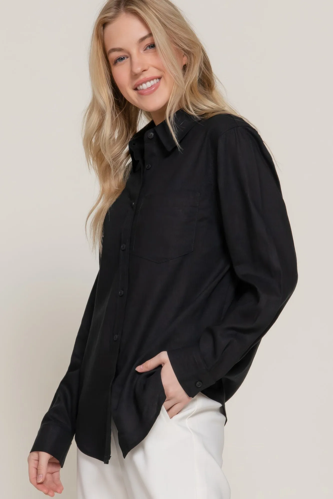 Long Sleeve Linen Blend Shirt