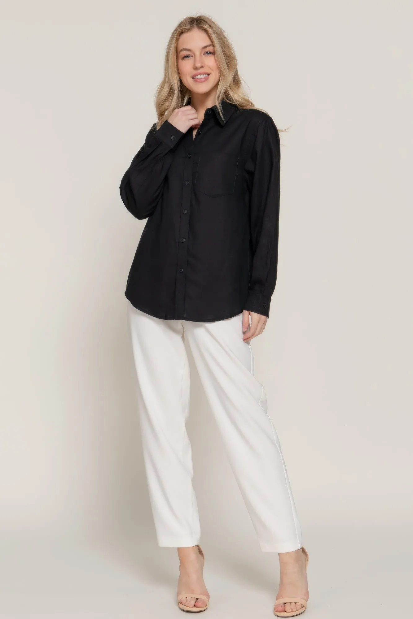 Long Sleeve Linen Blend Shirt