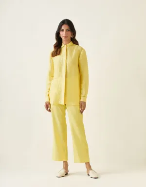 Maize Yellow Linen Silk Handloom Shirt