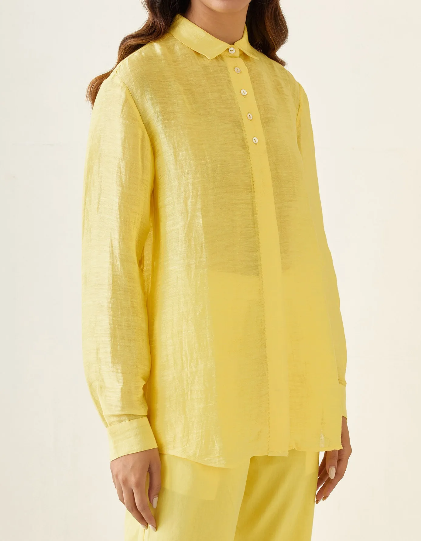 Maize Yellow Linen Silk Handloom Shirt