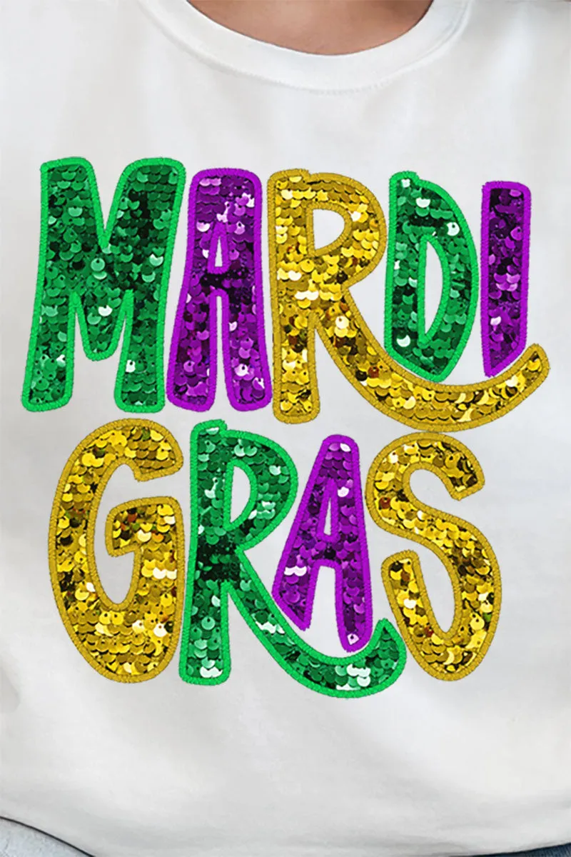 Mardi Gras Doodle Faux Glitter Heavy-weight Crew Sweatshirt