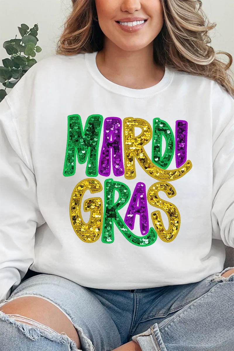 Mardi Gras Doodle Faux Glitter Heavy-weight Crew Sweatshirt