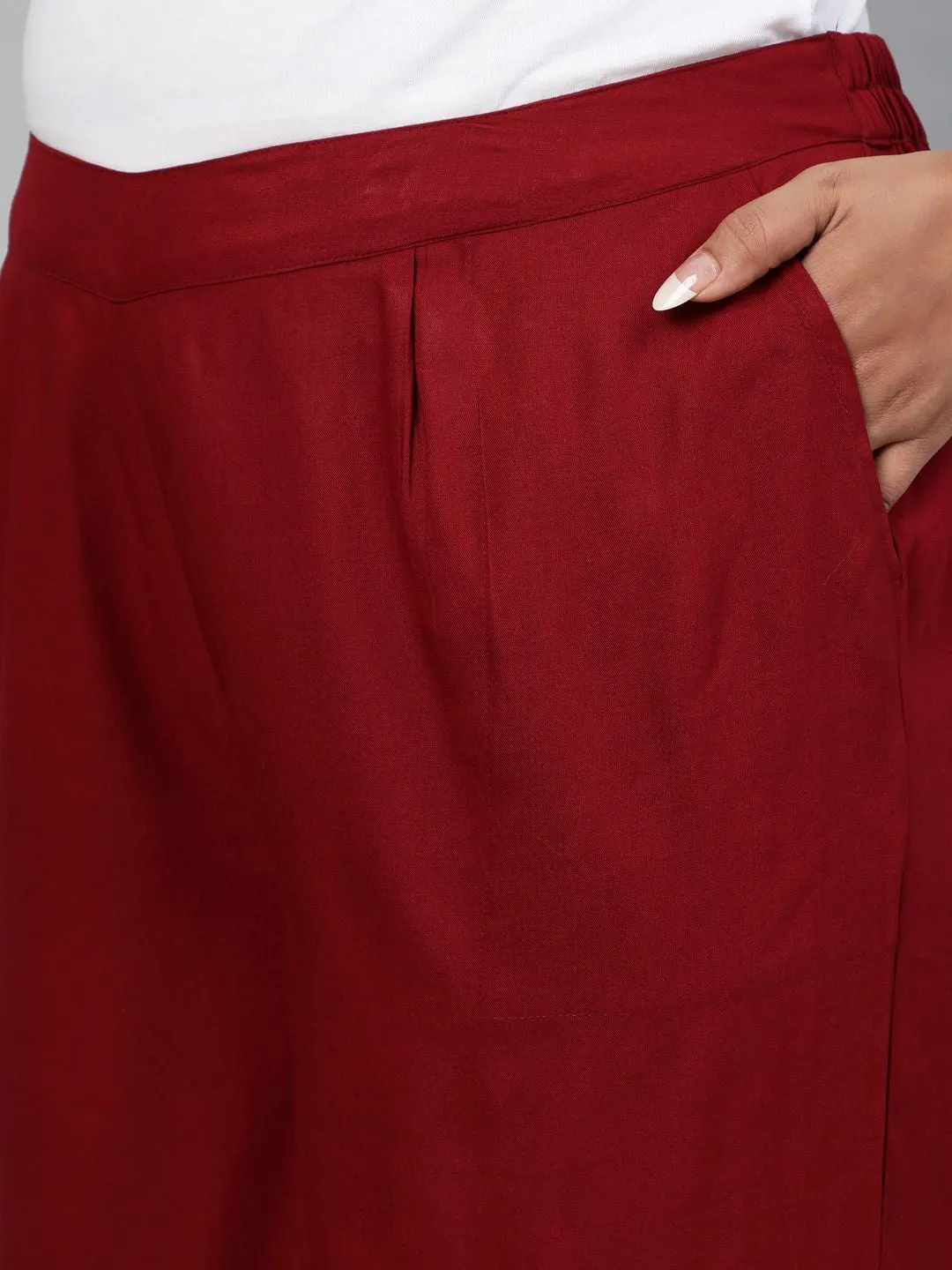 Maroon Solid Rayon Palazzo