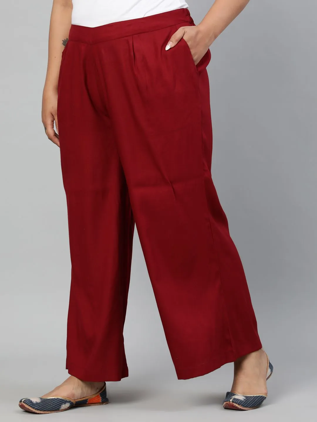 Maroon Solid Rayon Palazzo