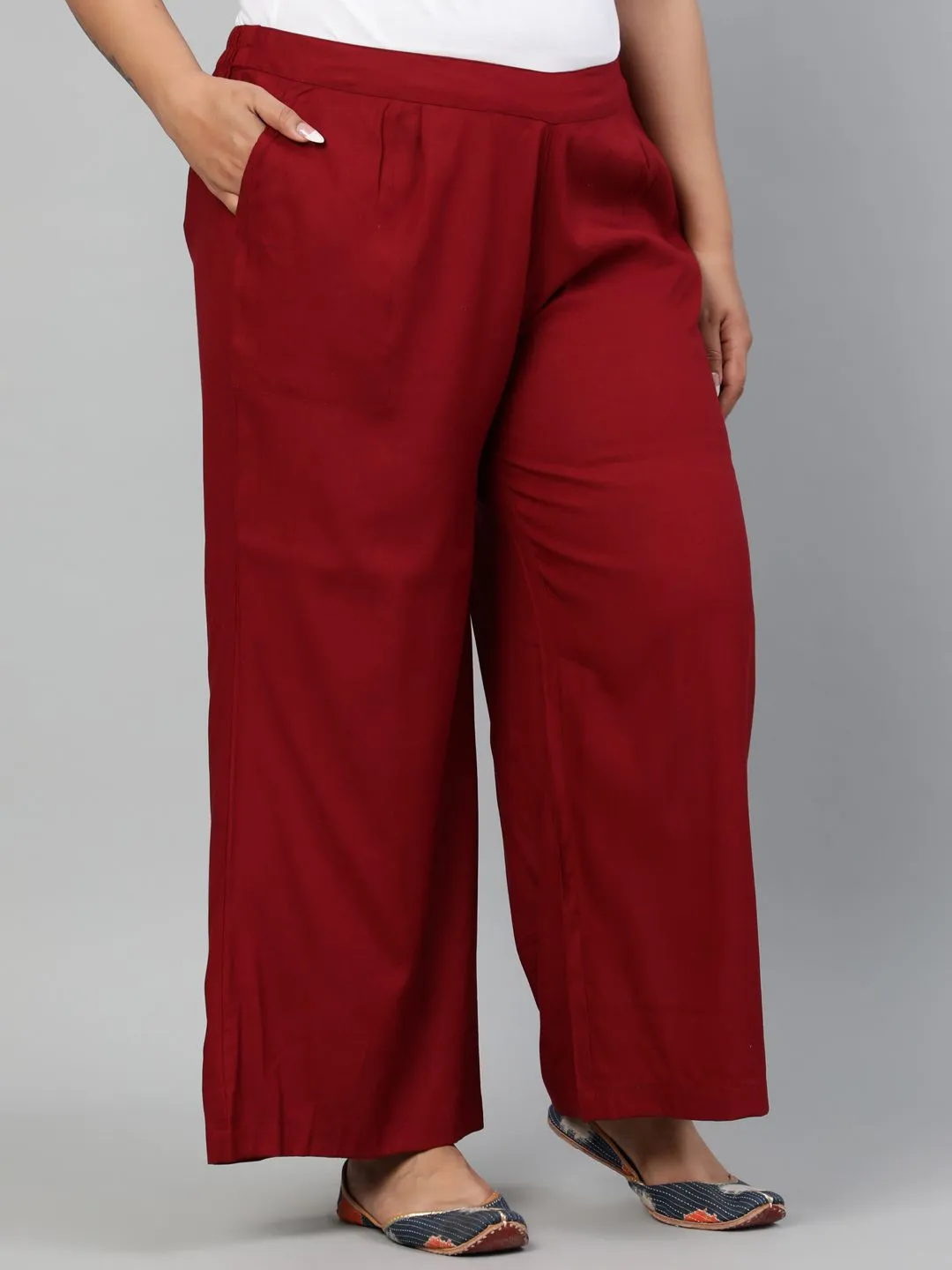 Maroon Solid Rayon Palazzo