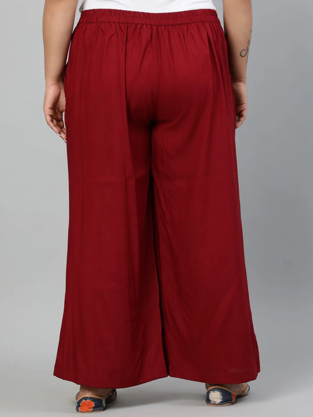 Maroon Solid Rayon Palazzo
