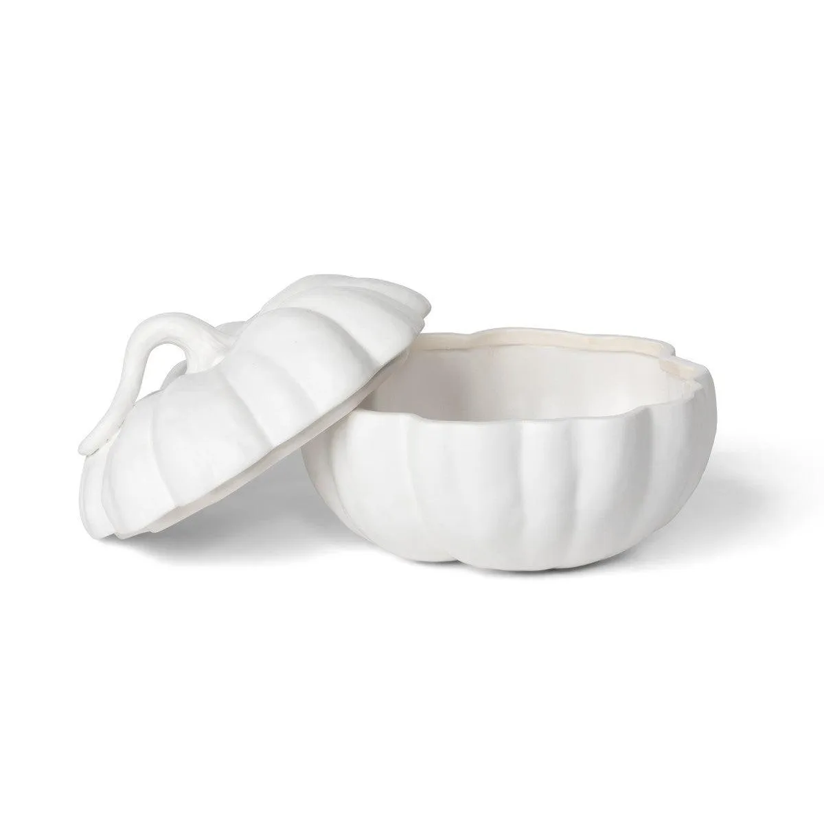 Matte White Lidded Ceramic Pumpkin Bowl Medium