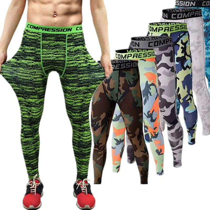 Men Compression Pants Tights Casual Bodybuilding Mans Trousers Brand Camouflage Army Green Skinny Leggings