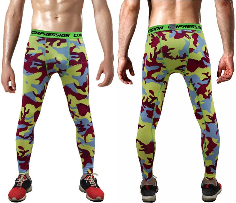 Men Compression Pants Tights Casual Bodybuilding Mans Trousers Brand Camouflage Army Green Skinny Leggings