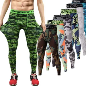 Men Compression Pants Tights Casual Bodybuilding Mans Trousers Brand Camouflage Army Green Skinny Leggings