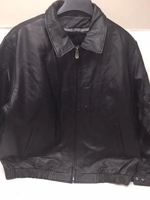 MEN'S BLK CLASSIC BOMER LEATHER JACKET WITH ELASTICS OPEN BOTTOM VERY SOFT