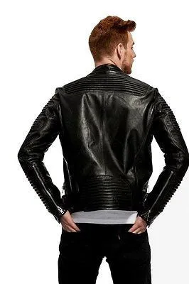 MEN'S CLASSIC OLD SCHOOL FASHION M/C SOFT REAL LEATHER JACKET W/4 SIDE BUCKLES
