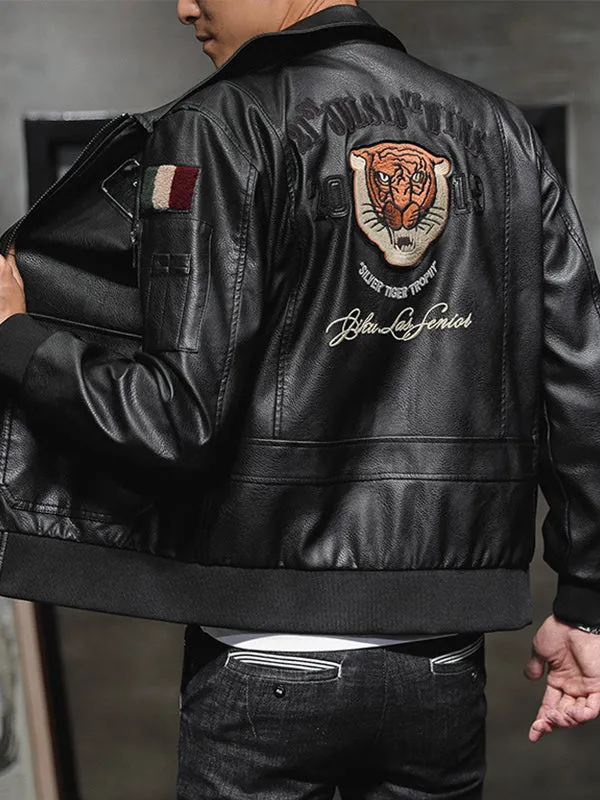 Men's Creative Embroidered Motorcycle Leather Jacket