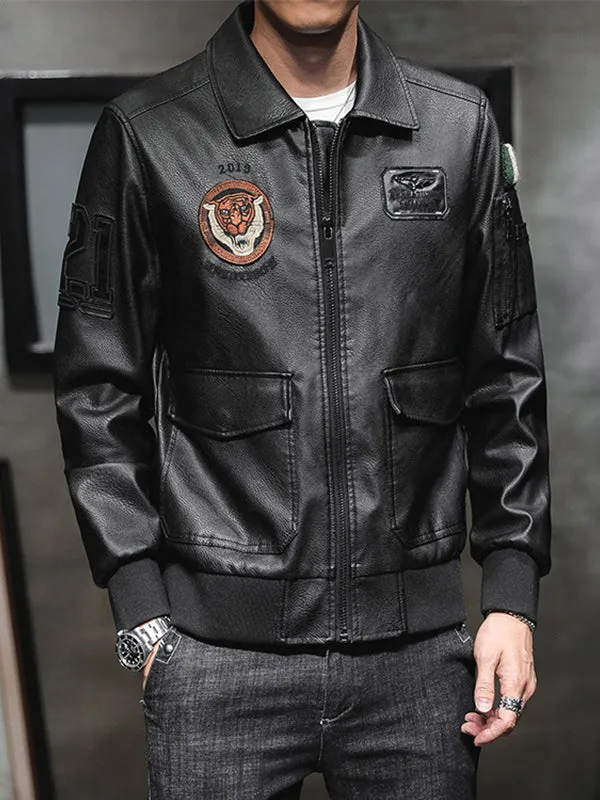 Men's Creative Embroidered Motorcycle Leather Jacket