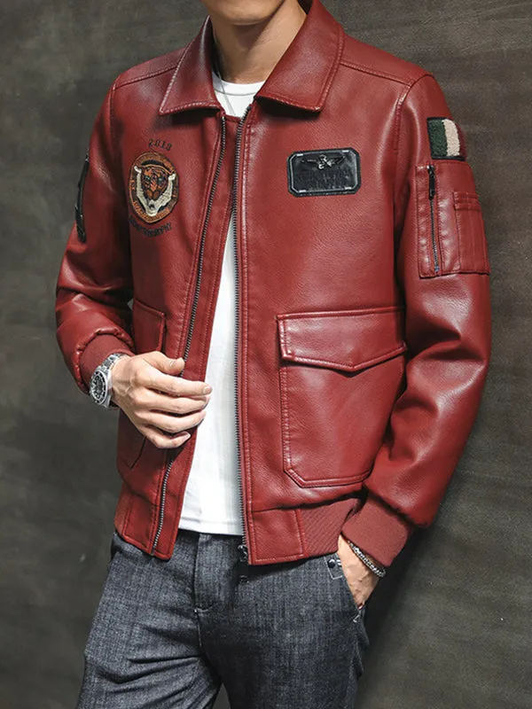 Men's Creative Embroidered Motorcycle Leather Jacket