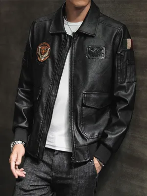 Men's Creative Embroidered Motorcycle Leather Jacket