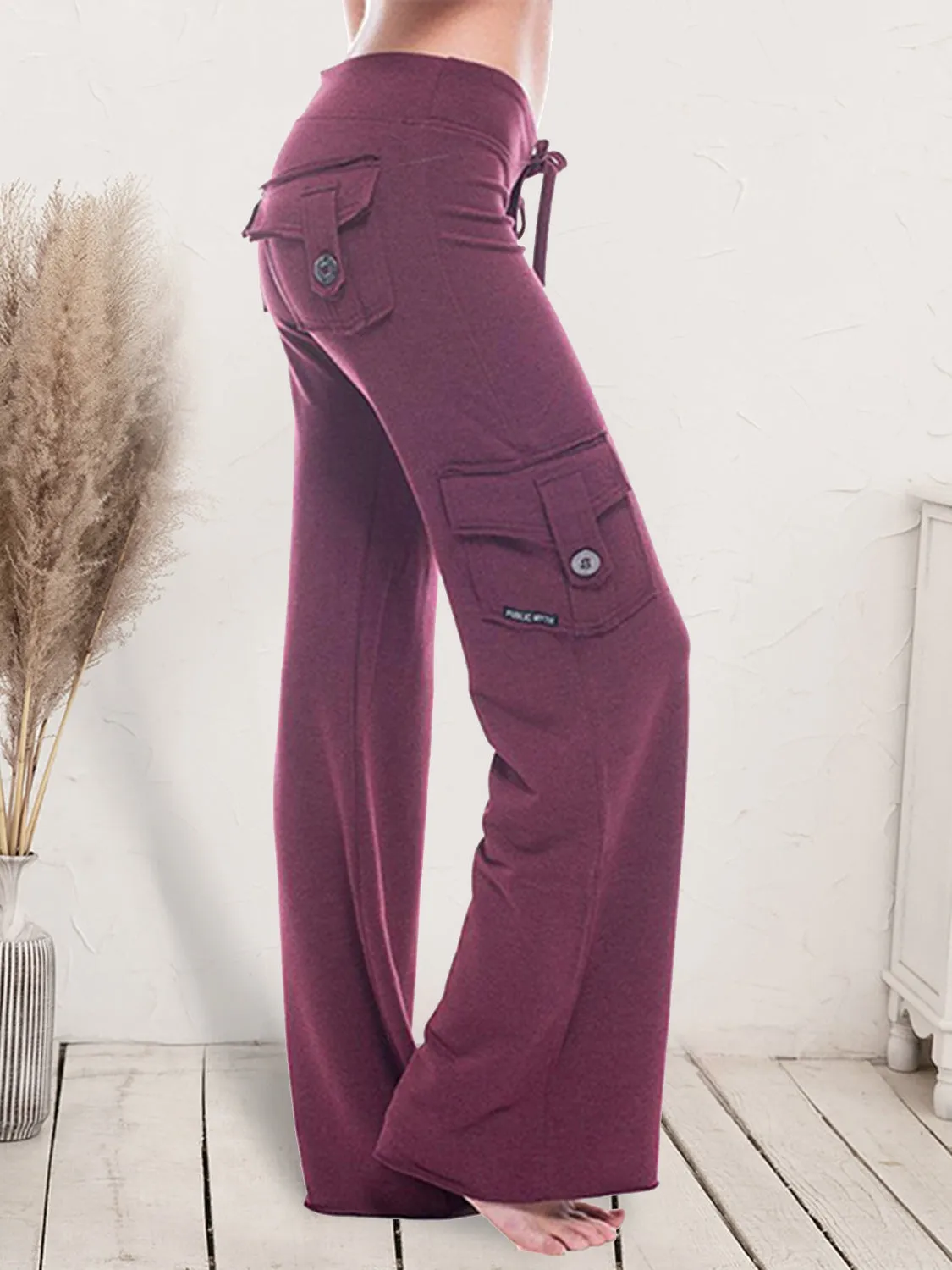 Mid Waist Pants with Pockets XS-XL