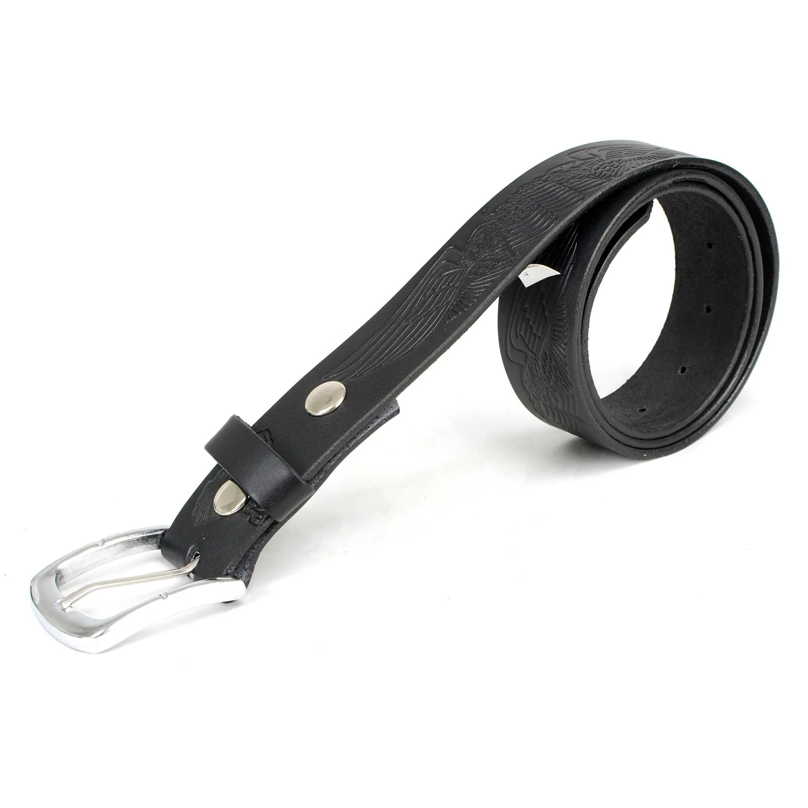 Milwaukee Leather MP7122 Men's Engine Block & Wings - Black Leather Belt w/ Interchangeable Buckle - 1.5 inches Wide