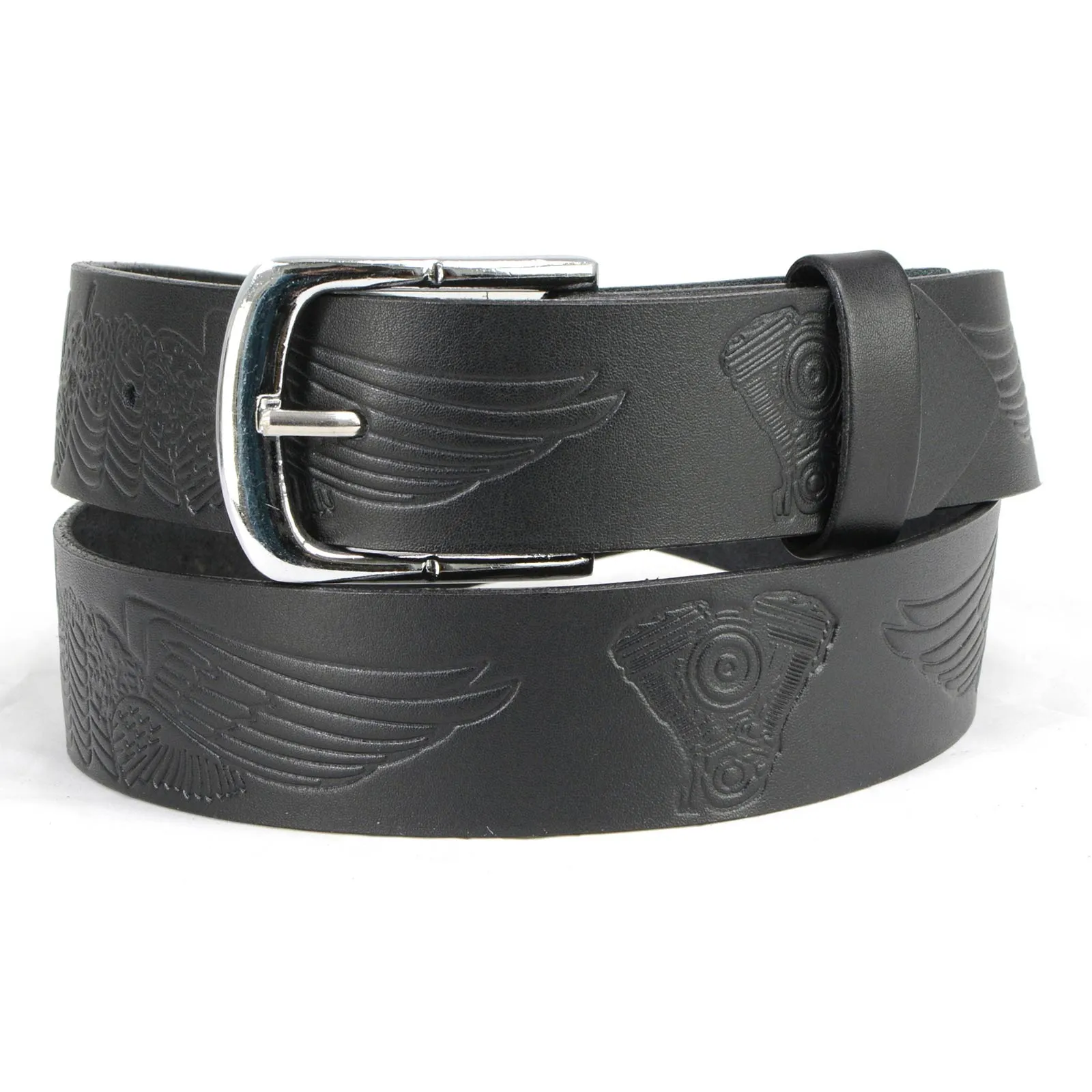 Milwaukee Leather MP7122 Men's Engine Block & Wings - Black Leather Belt w/ Interchangeable Buckle - 1.5 inches Wide