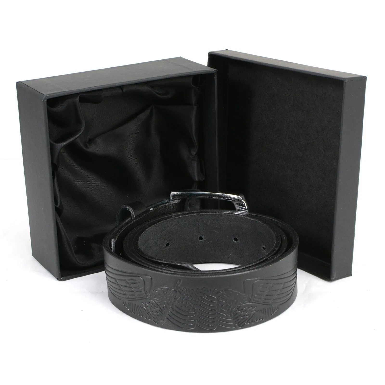 Milwaukee Leather MP7122 Men's Engine Block & Wings - Black Leather Belt w/ Interchangeable Buckle - 1.5 inches Wide