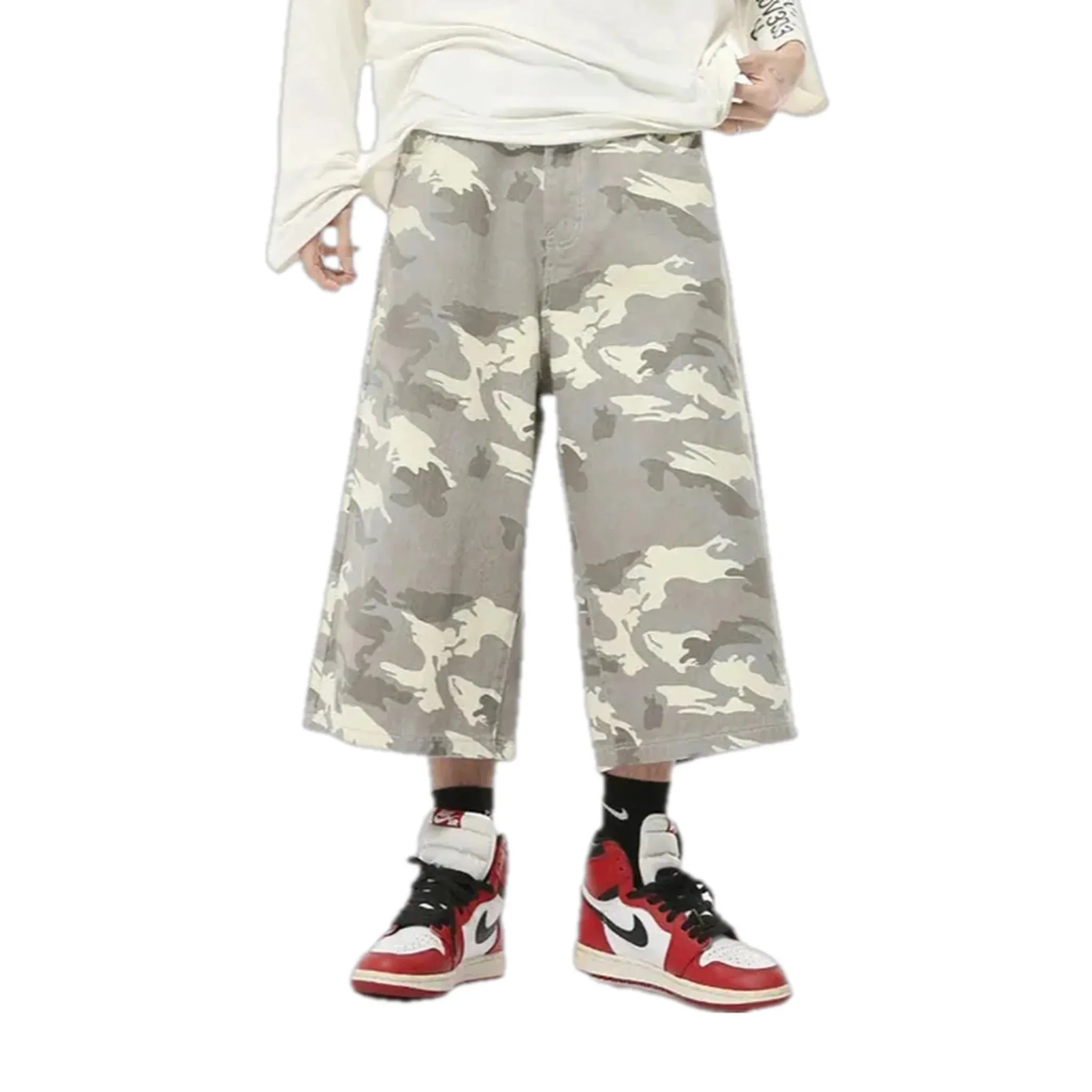 Multicolor boho style men's jeans shorts