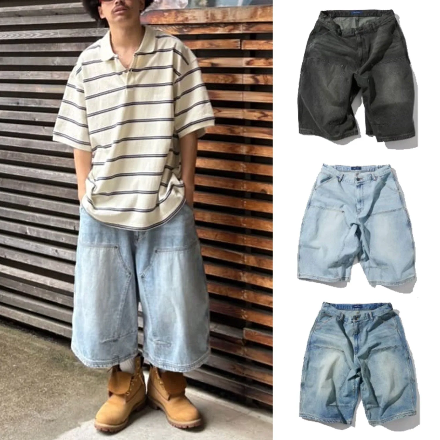 NAUTICA ( JAPAN ) Super Wide Curve Double Knee Denim Cropped Pants